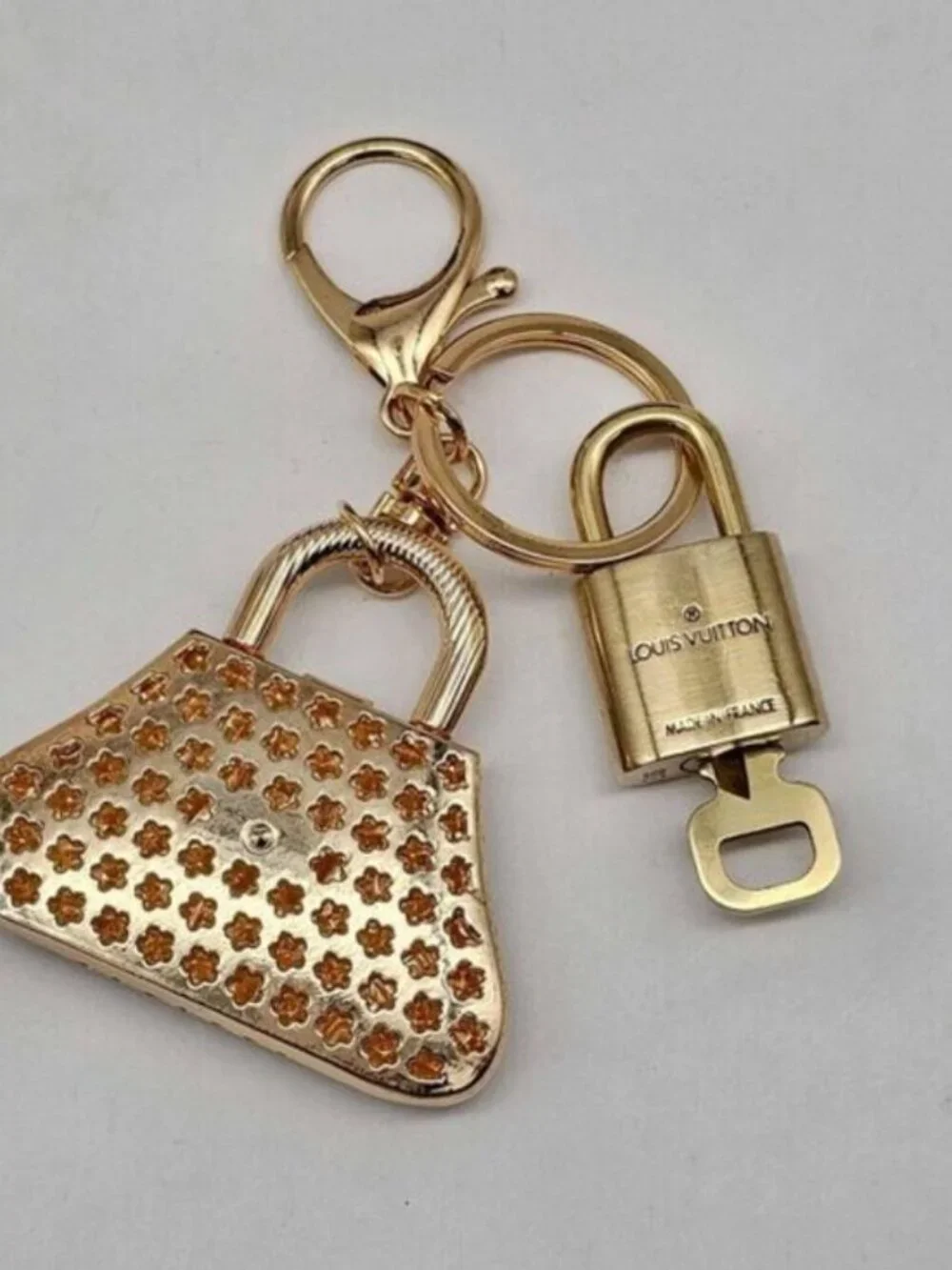 Louis Vuitton Authentic Gold Padlock 🔒 Key + Unbranded Keychain Bag Charm